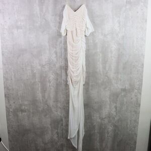 Fashion Nova Maxi Dress Womens Size Small White‎ Feeling Ruched Bodycon Mesh